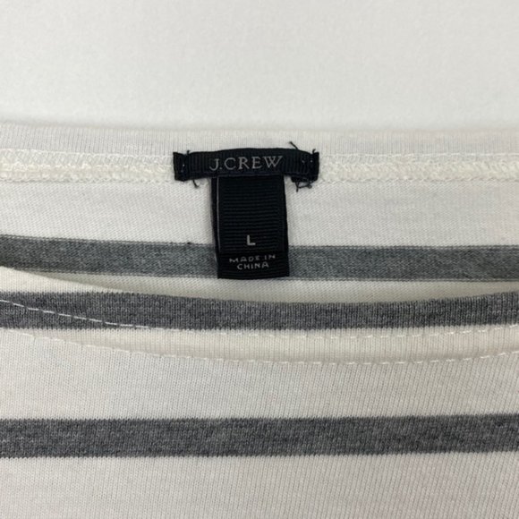 J.Crew L Bride Boatneck Top Striped Gray White Navy Cotton Wedding Bachelorette - Picture 3 of 12